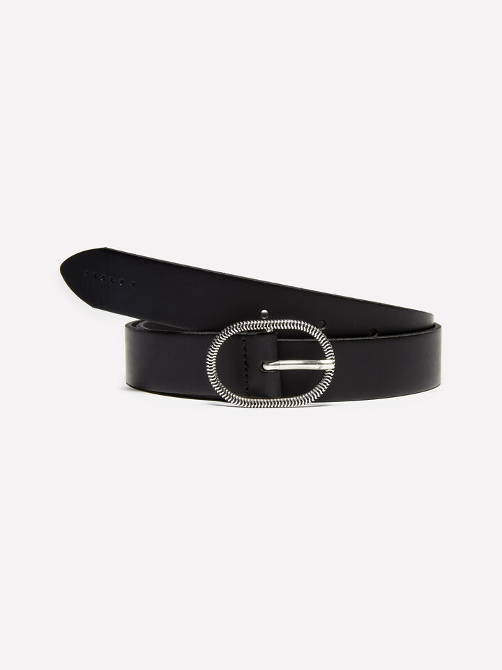 Black belt in leather with decorative buckle - women's belts - Black | Sisley image number 1